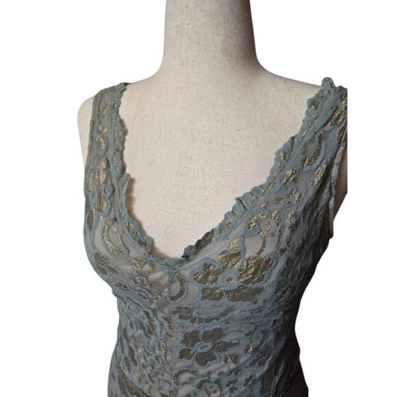 Alexia Admor mini bodycon lace v-neck stretchy blue gold floral dress sz‎ medium - Picture 2 of 7